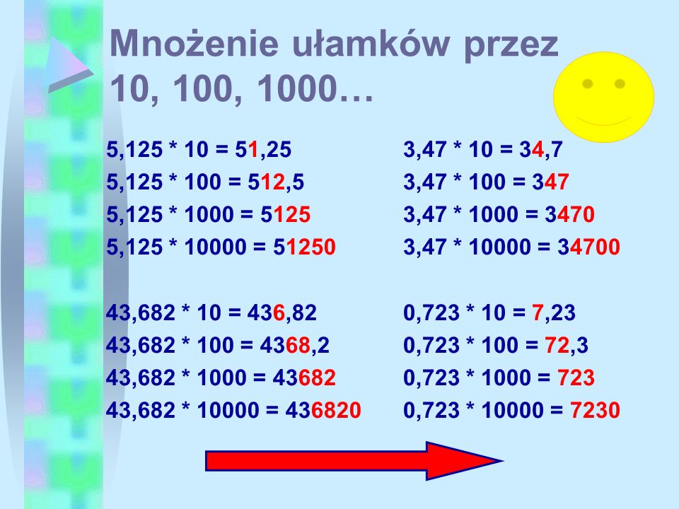 Mnożenie i dzielenie ułamków dziesiętnych przez 10, 100, 1000… - ppt Mnożenie I Dzielenie Przez 10 100 I 1000