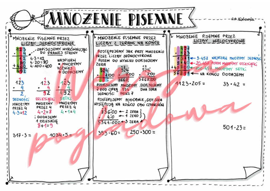 Mnożenie pisemne • Złoty nauczyciel Mnozenie Pisemne Klasa 5 Zadania Do Druku