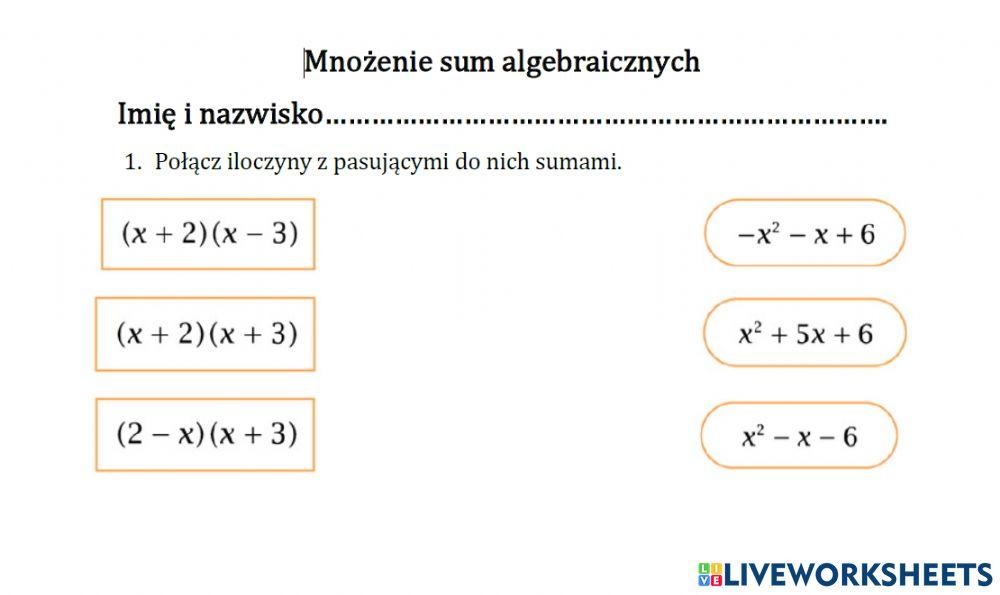 Mnozenie Sum Algebraicznych Klasa 1 Liceum