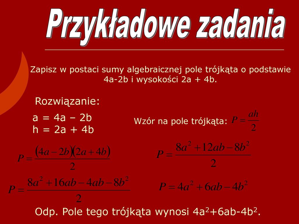 Zapisz W Postaci Sumy Algebraicznej Pole