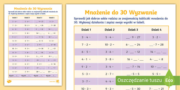 Mnożenie | Wyzwanie z mnożeniem w zakresie 30 - Twinkl Mnozenie I Dzielenie W Zakresie 30