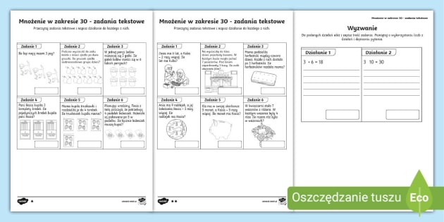 Mnożenie | Zadania tekstowe z mnożeniem w zakresie do 30 Zadania Tekstowe Klasa 2 Mnozenie I Dzielenie Pdf
