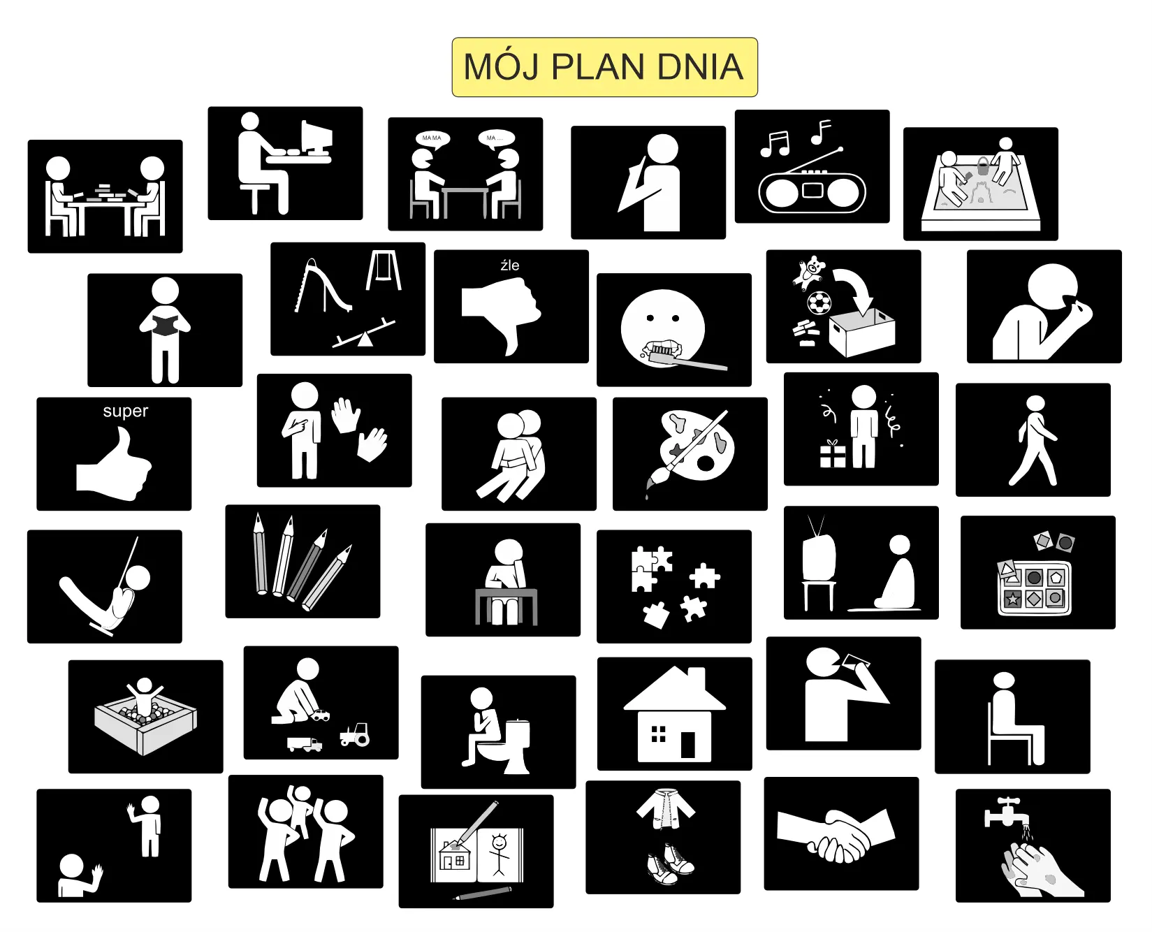 Mój plan dnia w przedszkolu / w szkole piktogramy - wersja z naklejonym Plan Dnia Piktogramy Do Druku