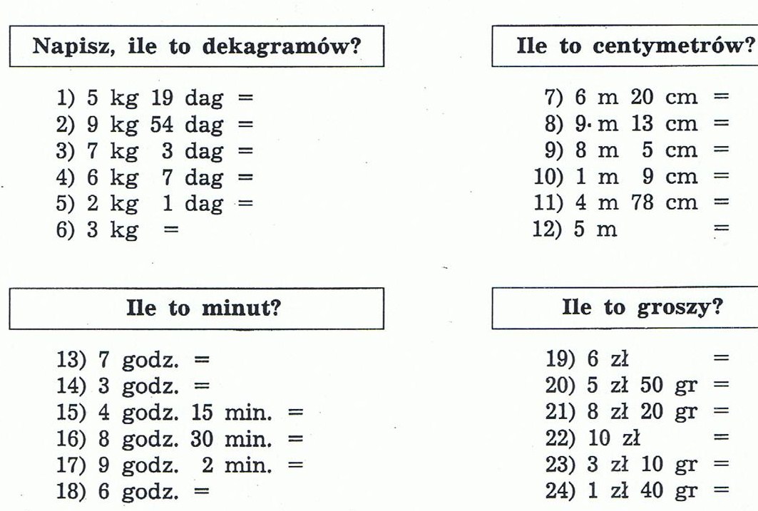 Moja Matematyka: Klasa 4 70 Dag Ile To Kg