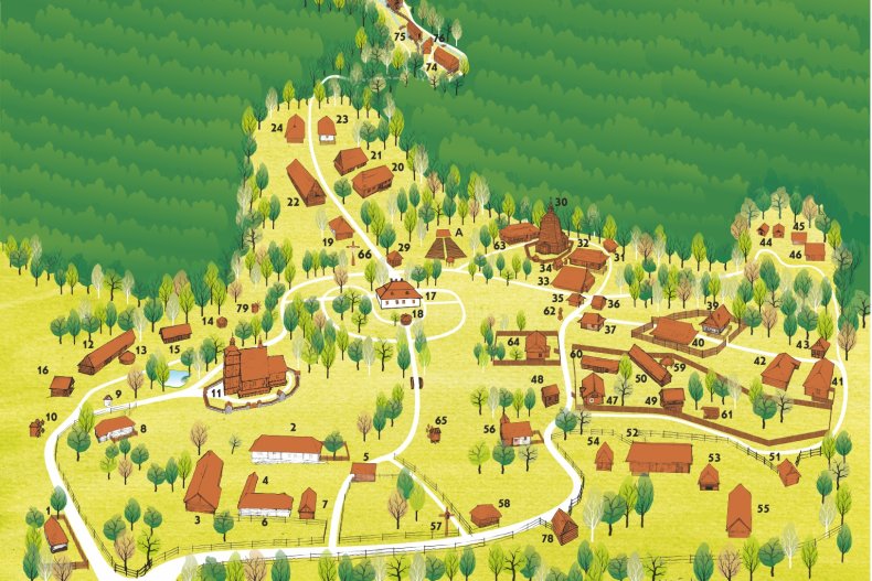 Muzeum Ziemi Sądeckiej - Mapa skansenu i Miasteczka Galicyjskiego Ponizej Przedstawiono Plan Pewnego Skansenu