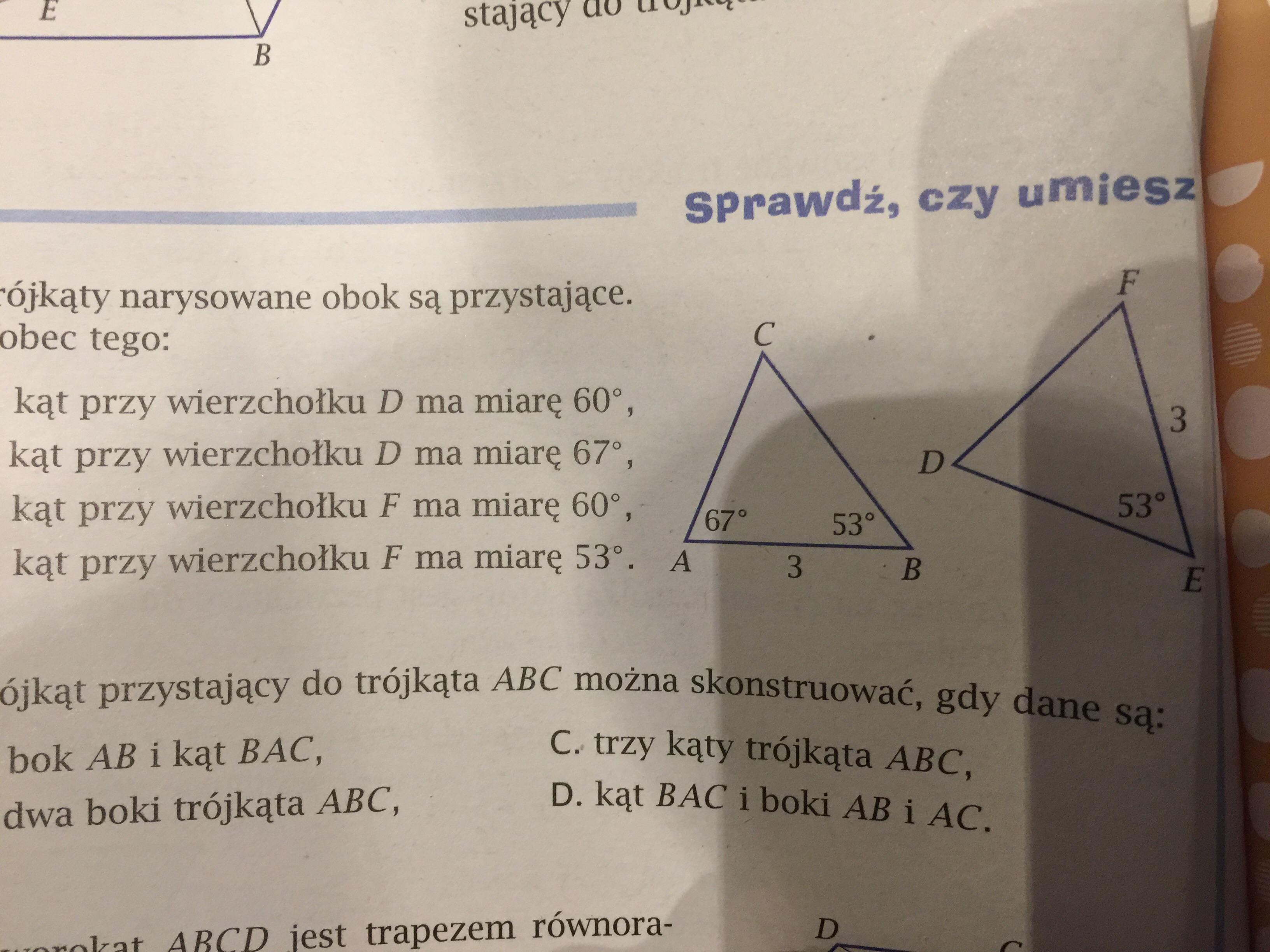 Trójkąty Narysowane Obok Są Przystające Wobec Tego
