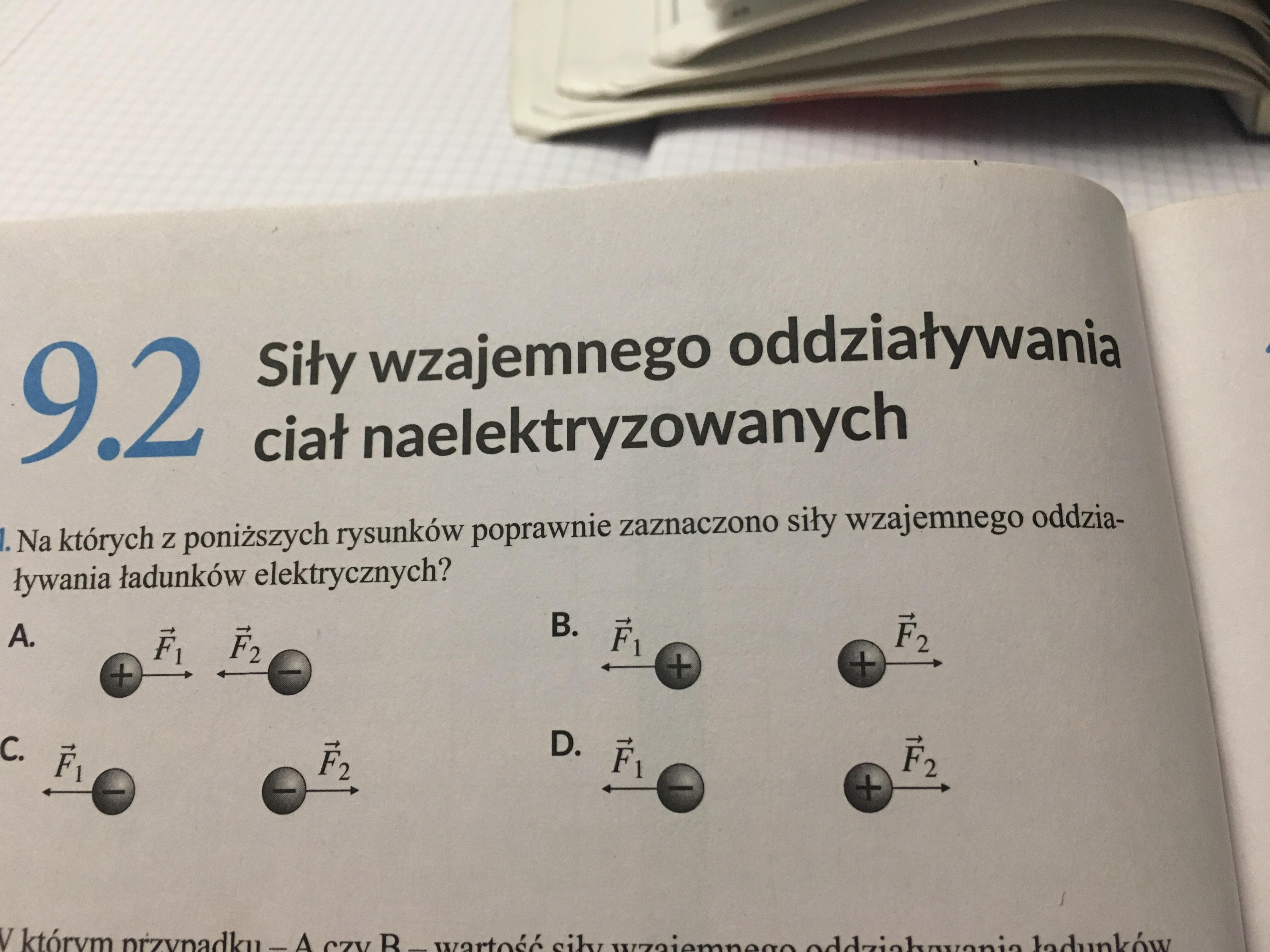 Na których z poniższych rysunków poprawnie zaznaczono siły wzajemnego Wskaz Ilustracje Na Ktorej Prawidlowo Pokazano Wektory