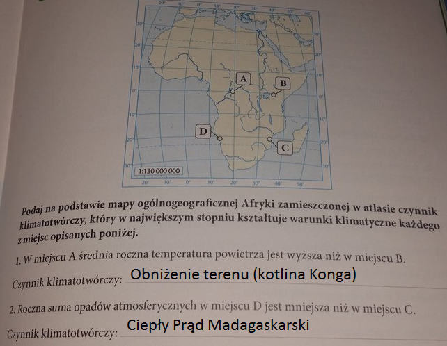na mapie Afryki literami A -D zaznaczono pewne miejsca. podaj na Podaj Na Podstawie Mapy Przykłady Pięciu Państw Afrykańskich