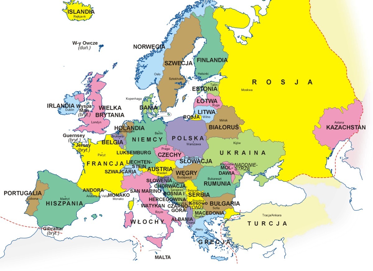 Na mapie konturowej europy zaznacz wszystkie kraje i napisz ich stolice Kraje I Stolice Europy Mapa
