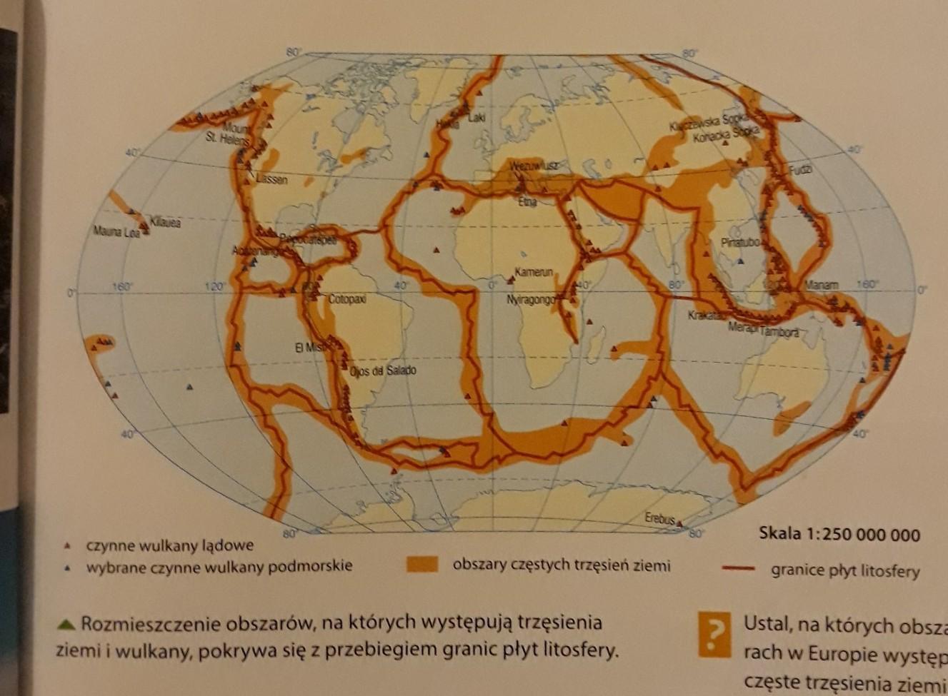 Na mapie konturowej świata zaznacz: 1. Granice i nazwy płyt LITOSFERY Na Ilustracji Zostalo Przedstawione Miejsce Styku Dwoch Plyt Litosfery