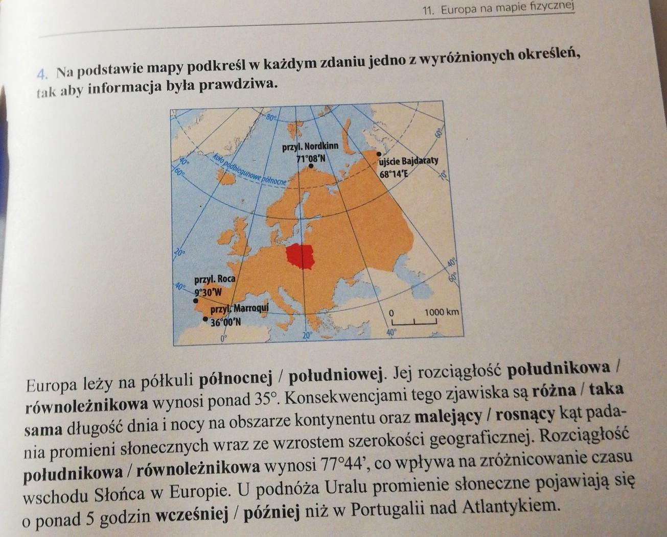 Na podstawie mapy podkreśl w każdym zdaniu jedną z wyróżnionych Na Podstawie Mapy Zaznacz Zdanie Zawierające Prawdziwe Informacje