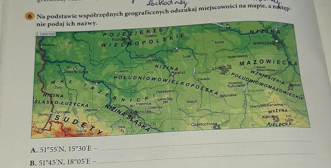 Na podstawie współrzędnych geograficznych odszukaj miejscowości na Odszukaj W Atlasie Obiekty Geograficzne Na Podstawie Wartości