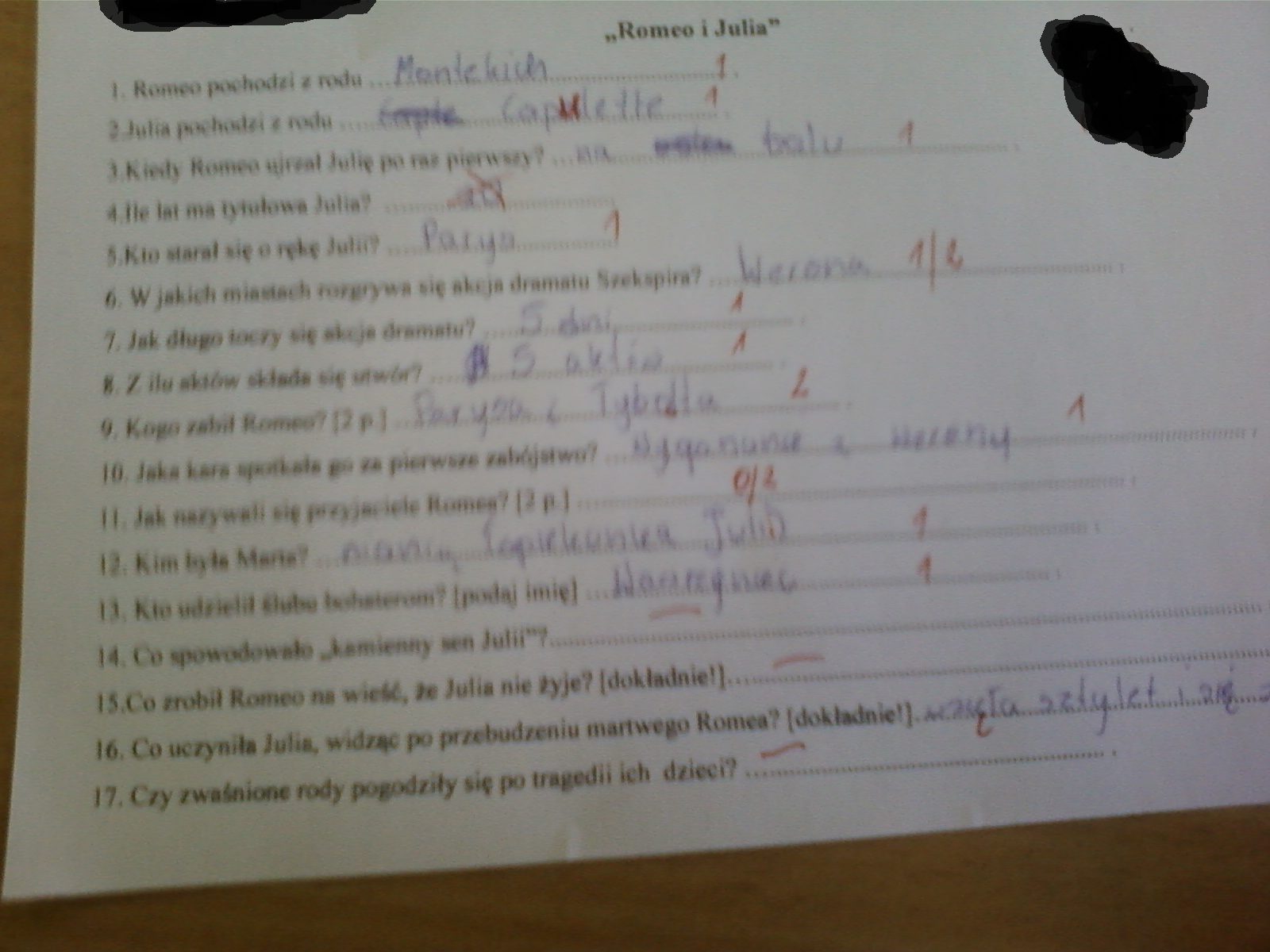 Najlepsze sprawdzone sprawdziany do I gim !:P: maja 2013 Romeo I Julia Sprawdzian Z Odpowiedziami