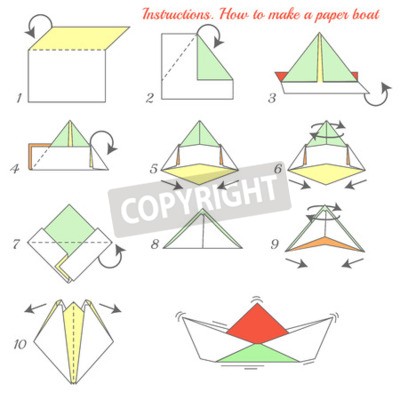 Naklejka Instrukcja jak zrobić papierowy statek. Statek papieru Statek Z Papieru Jak Zrobic