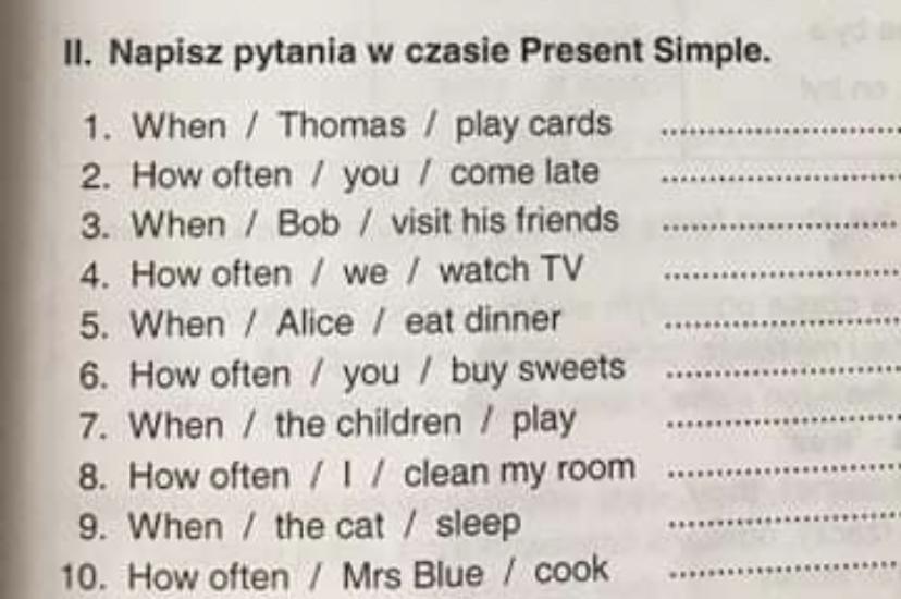 Napisz pytania w czasie Present Simple - Brainly.pl Present Simple Pytania I Przeczenia Cwiczenia Pdf