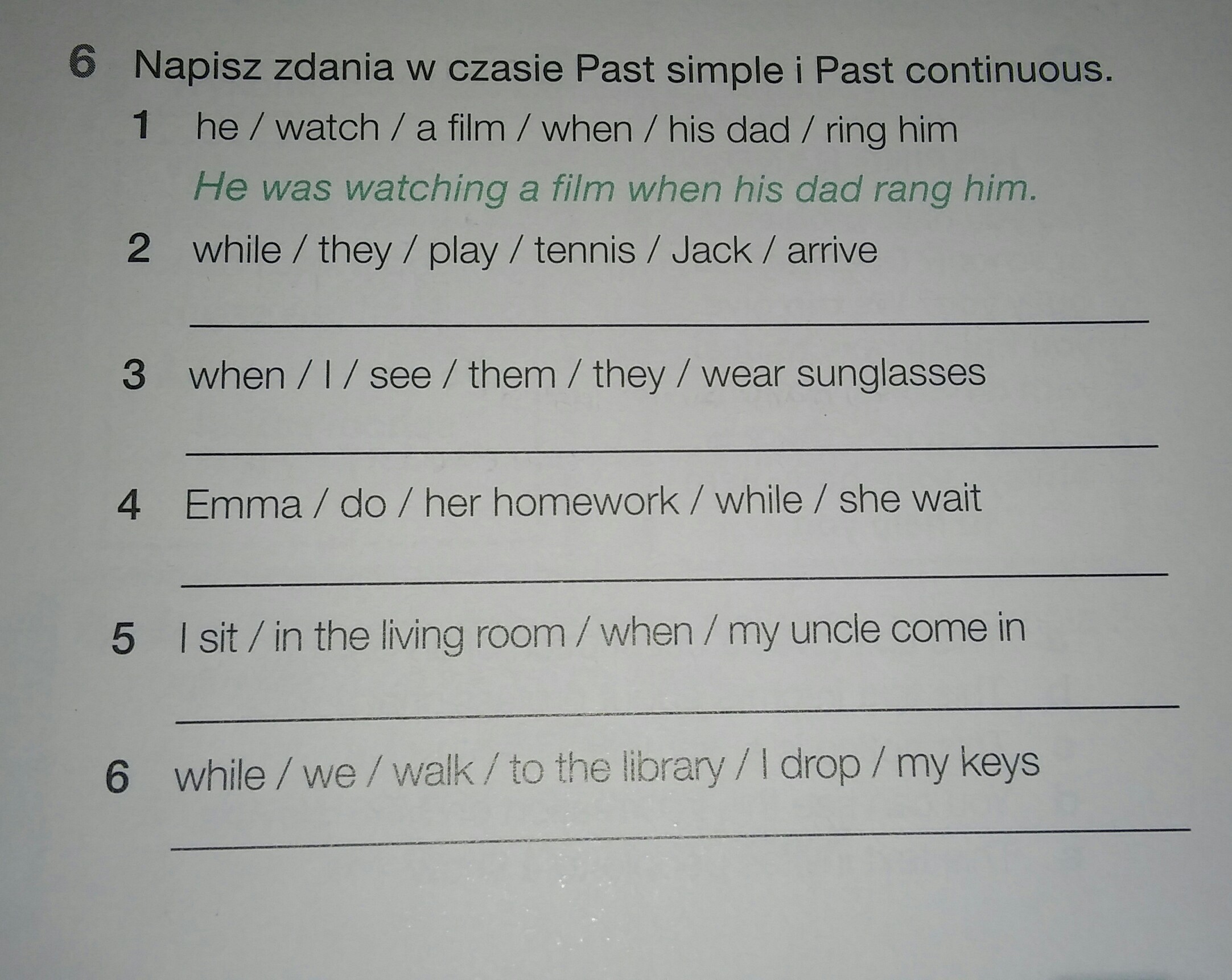 Napisz zdania w czasie past Simple i past continuons. *Załącznik Past Simple Klasa 5 Sprawdzian