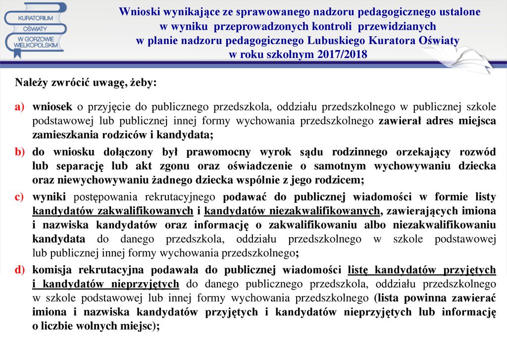 Narada dotycząca wyników i wniosków ze sprawowanego nadzoru Wnioski Z Nadzoru Pedagogicznego W Przedszkolu