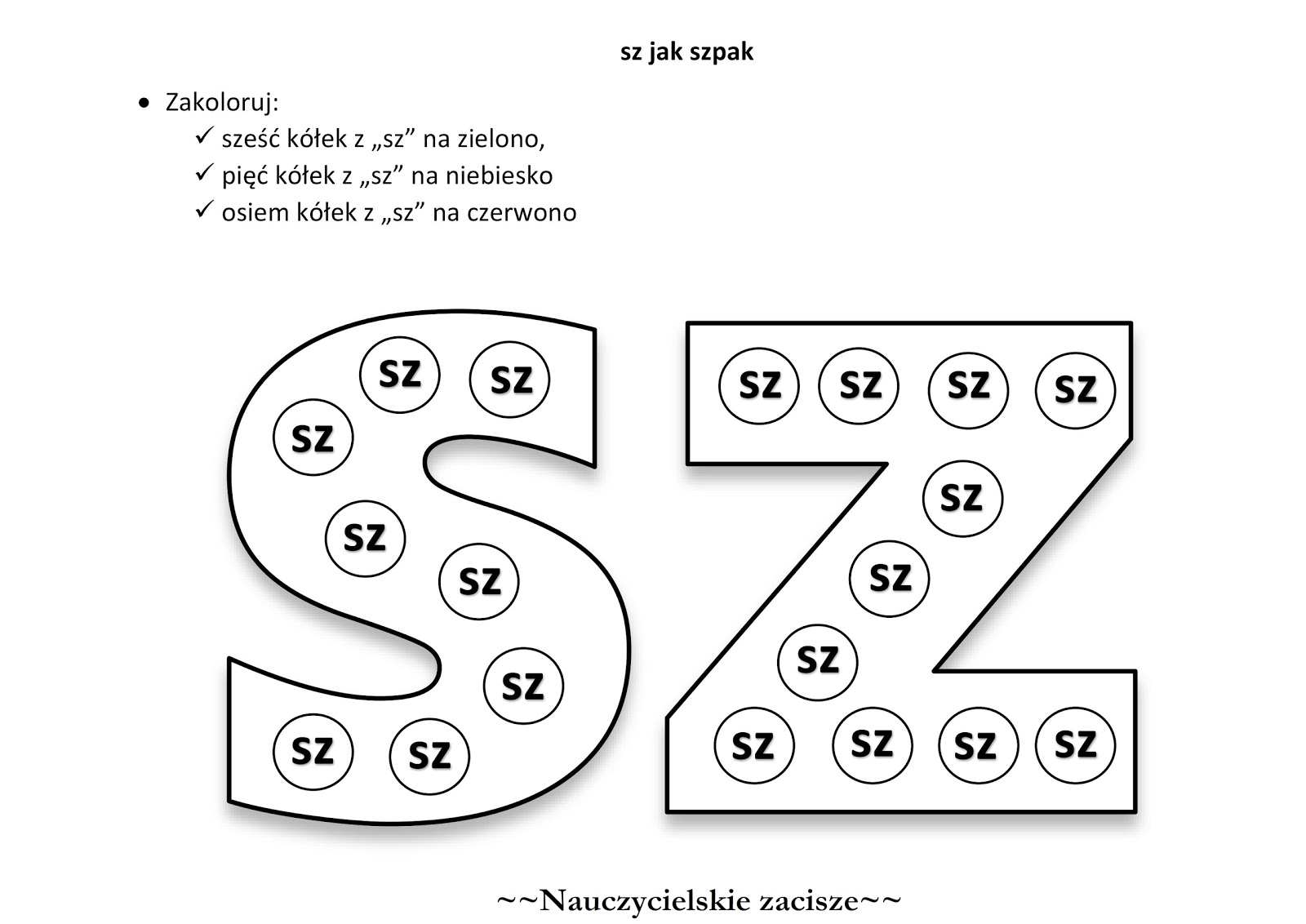 Nauczycielskie zacisze: Karty pracy - sz jak szpak Różnicowanie Głosek Sz S Karty Pracy
