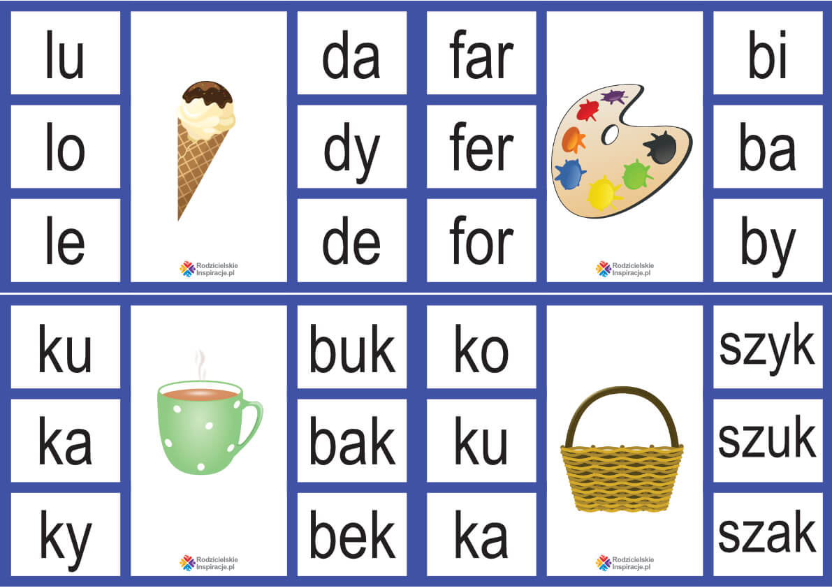 Nauka czytania - karty klamerkowe - Drukatek.pl Nauka Czytania Dla 6 Latka Do Druku