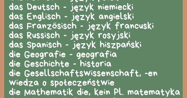 Nazwy przedmiotów szkolnych po niemiecku Przedmioty Szkolne Po Niemiecku Wymowa