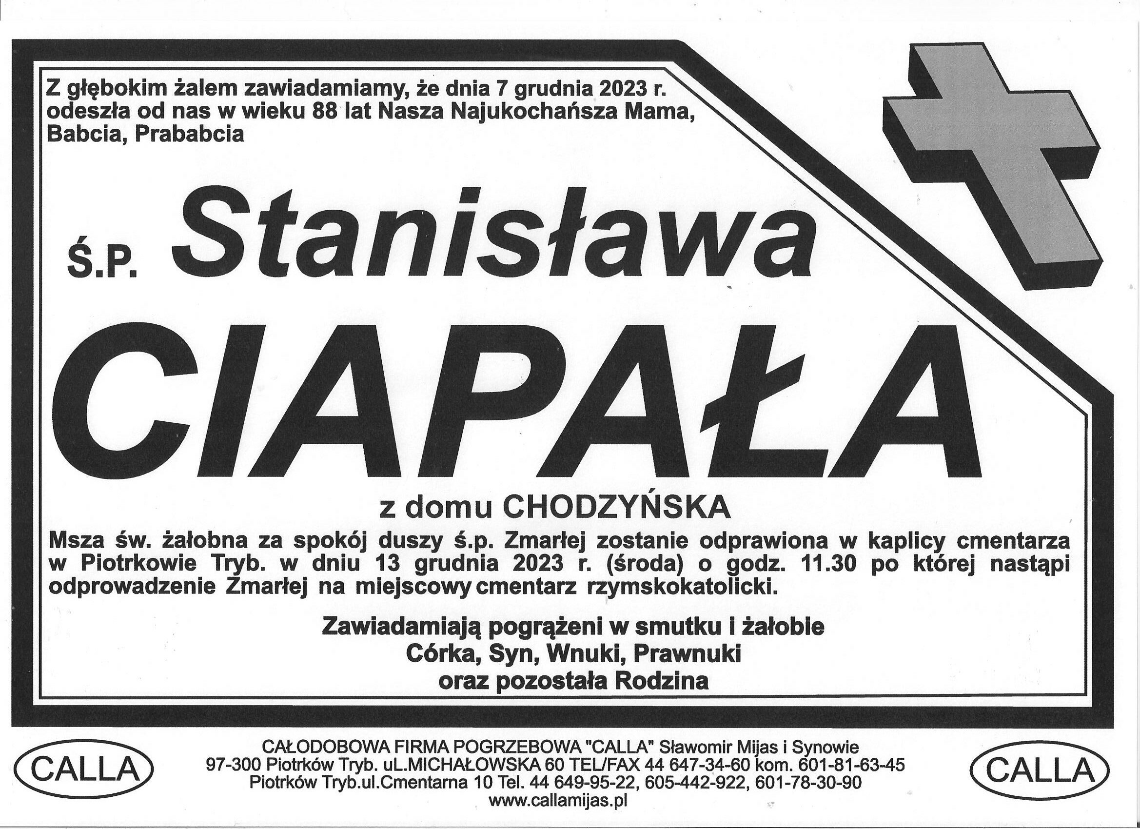 Nekrologi Piotrków Trybunalski Firma Pogrzebowa Calla Mijas i Synowie Praca Dla 16 Latka Piotrków Trybunalski