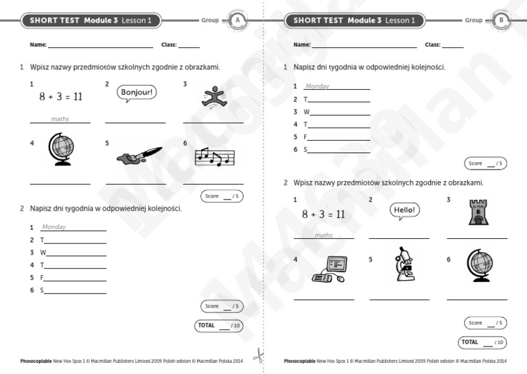 New Hot Spot Short Test Module 3 Lesson 1 | PDF New Hot Spot Testy