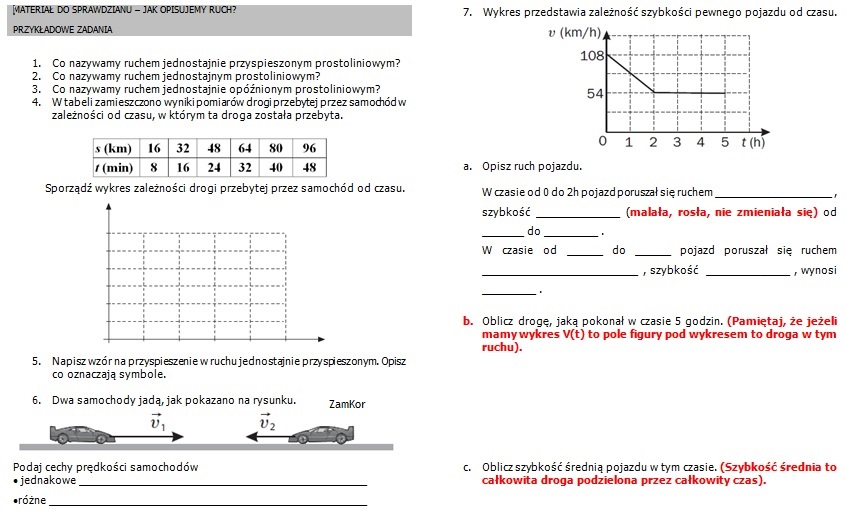 Fizyka Klasa 7 Ruch Sprawdzian Pdf