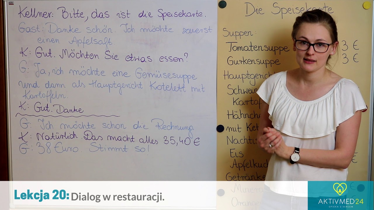 Niemiecki dla opiekunek, lekcja 20: Dialog w restauracji - YouTube Dialog W Restauracji Po Niemiecku