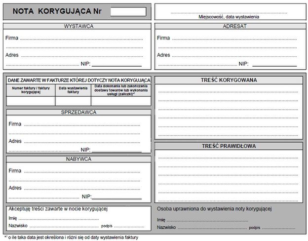 Nota Korygujaca Do Faktury Wzor Word