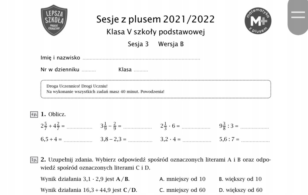 Nowa Sesja z Plusem nr 3 GWO Maj 2022 - 12169374646 - oficjalne Sesja Z Plusem Klasa 6 Sesja 3