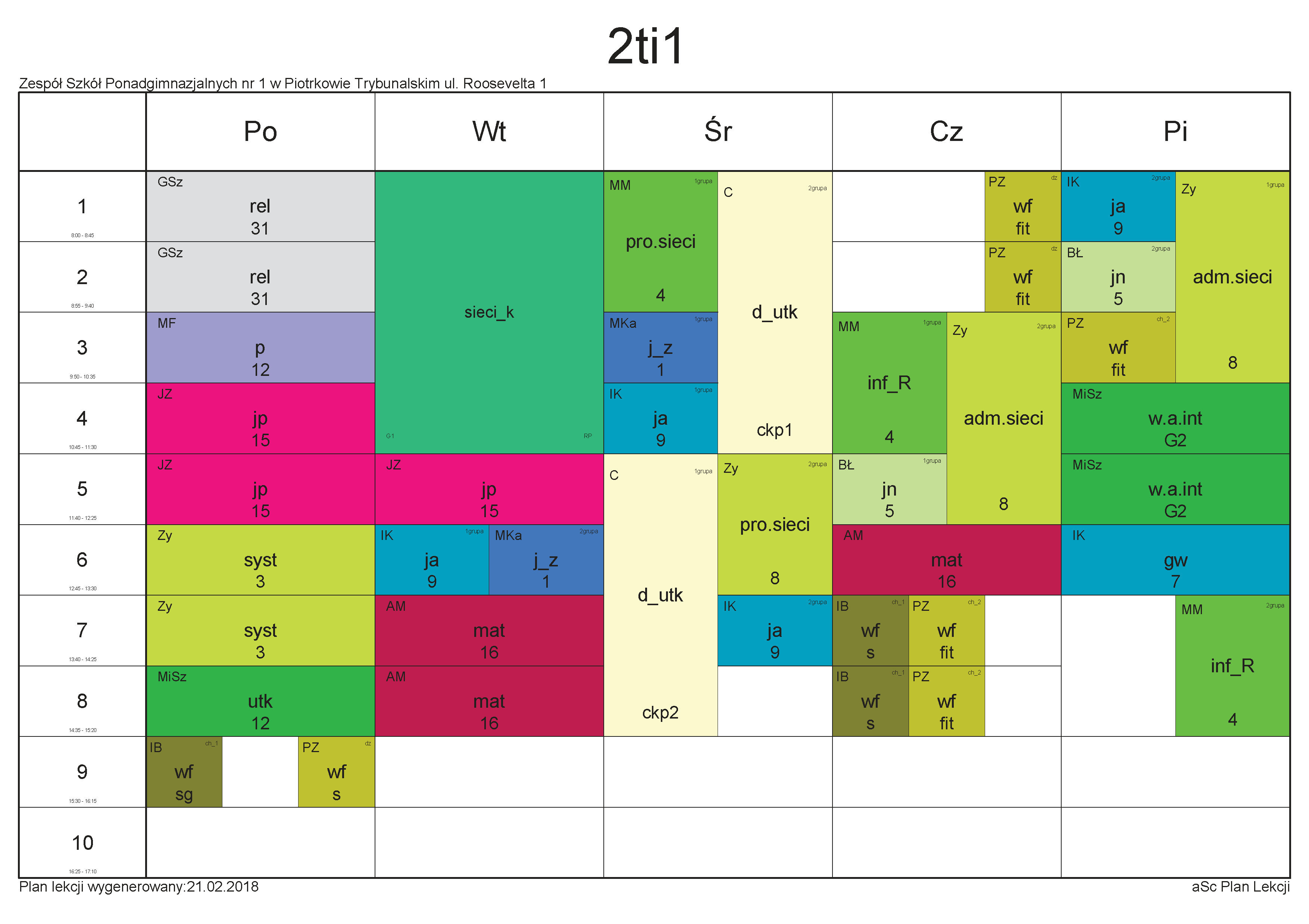 NOWY PLAN LEKCJI | Zespół Szkół Ponadpodstawowych nr 1 w Piotrkowie Zsp Plan Lekcji