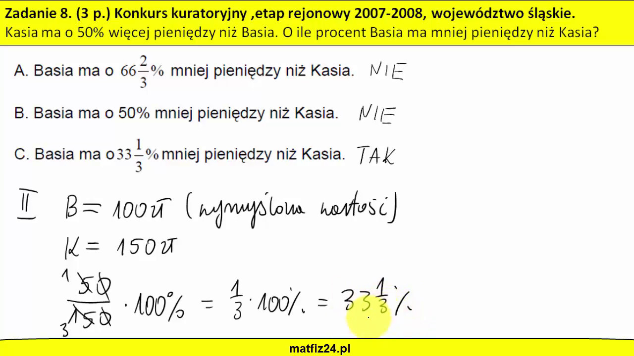 % O ile procent więcej, o ile procent mniej | MatFiz24.PL - YouTube Usunięcie łąkotki Ile Procent Uszczerbku