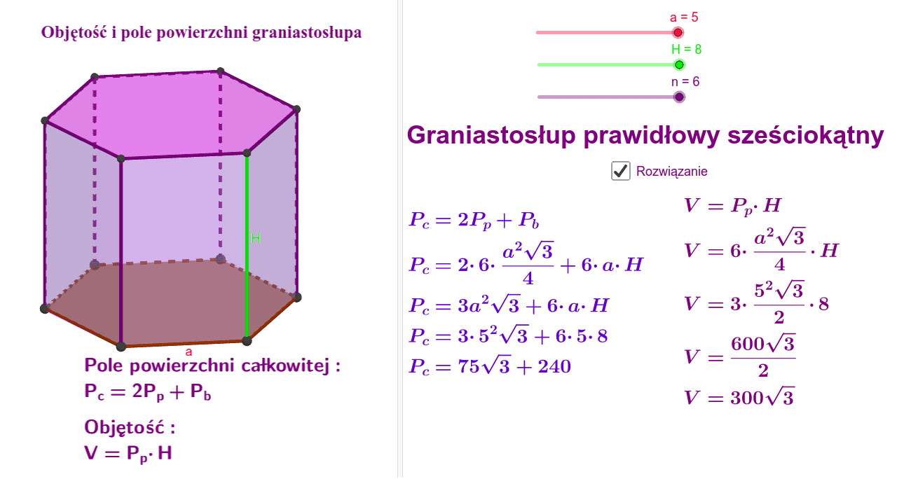 Objętość i pole powierzchni graniastosłupa prawidłowego – GeoGebra Wzór Na Pole Podstawy Graniastosłupa
