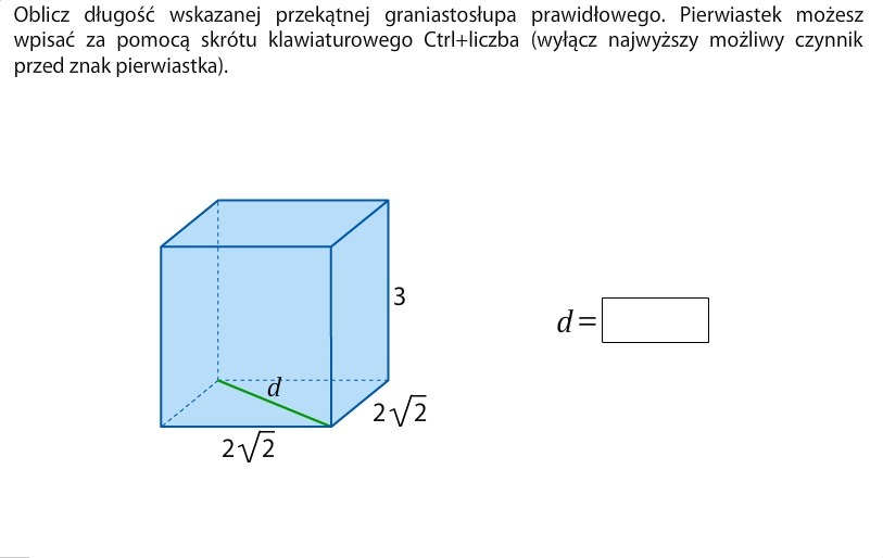 Oblicz długość wskazanej przekątnej graniastosłupa prawidłowego Oblicz Dlugosc Wskazanej Przekatnej Graniastoslupa Prawidlowego