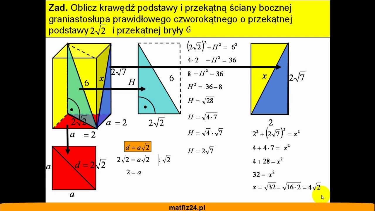 Oblicz Dugoci Krawdzi Graniastosupa Prawidowego Przedstawionego Na Wzór Na Przekątną Graniastosłupa Prawidłowego Czworokątnego