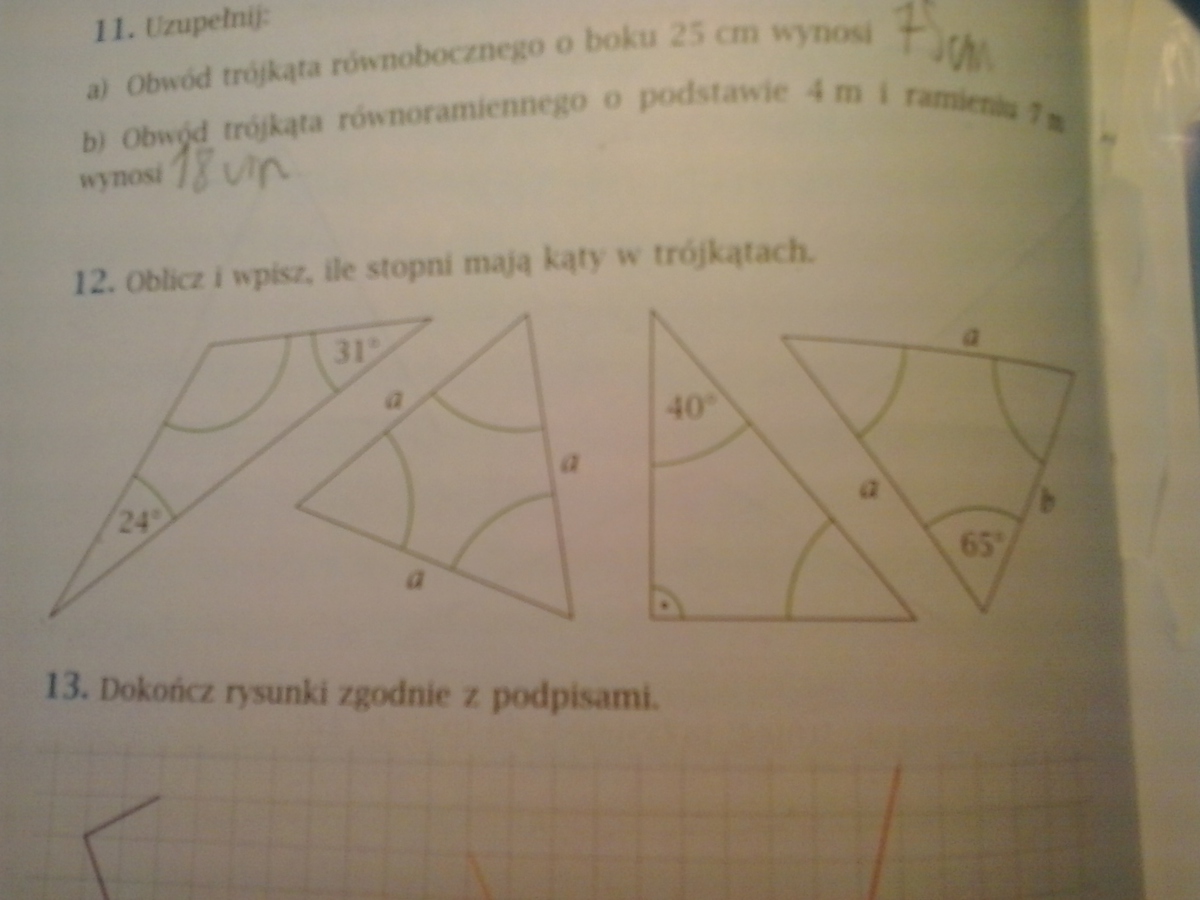 Oblicz I Wpisz Ile Stopni Mają Kąty W Trójkątach