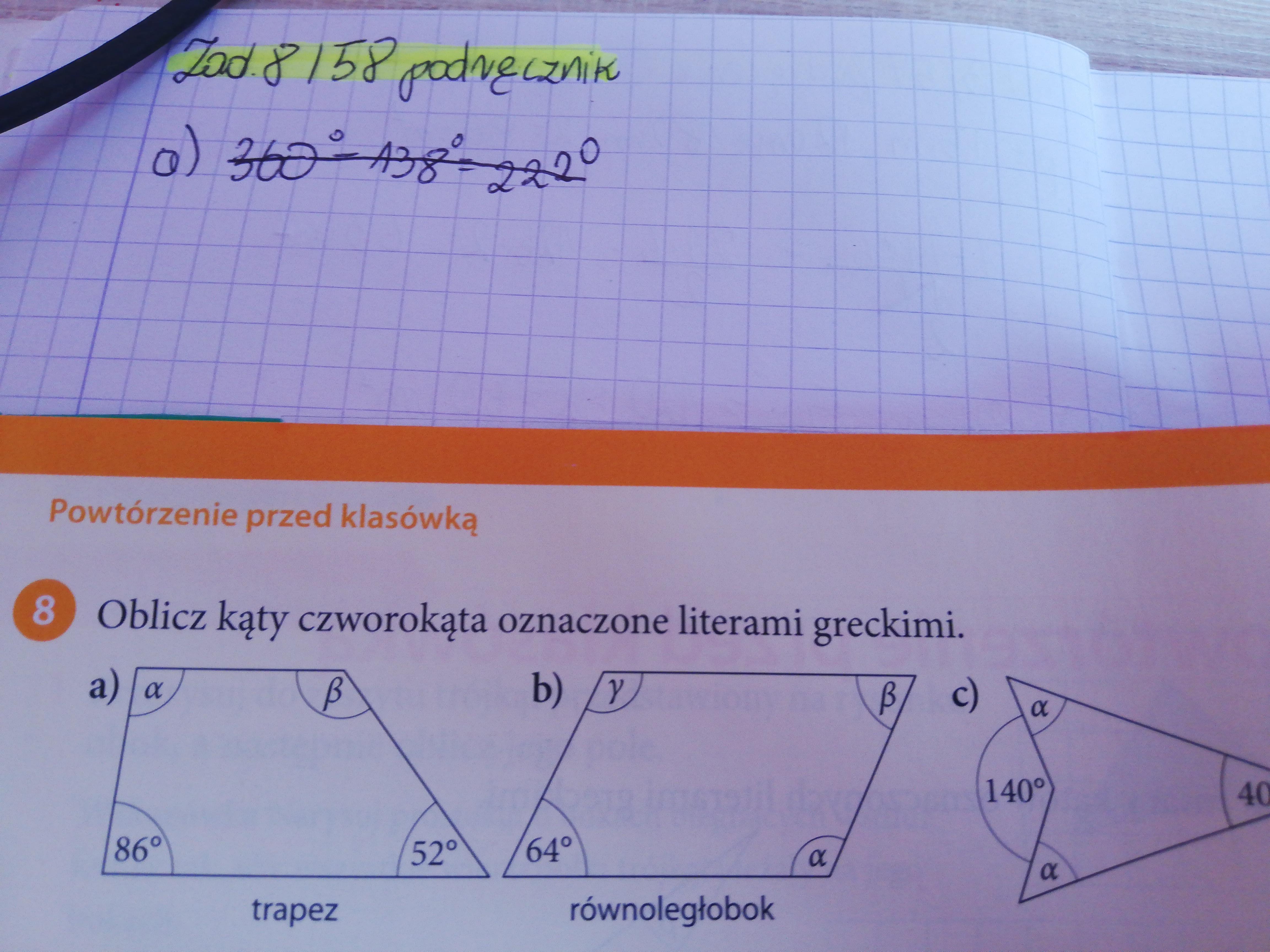 Oblicz Kąty Czworokąta Oznaczone Literami Greckimi