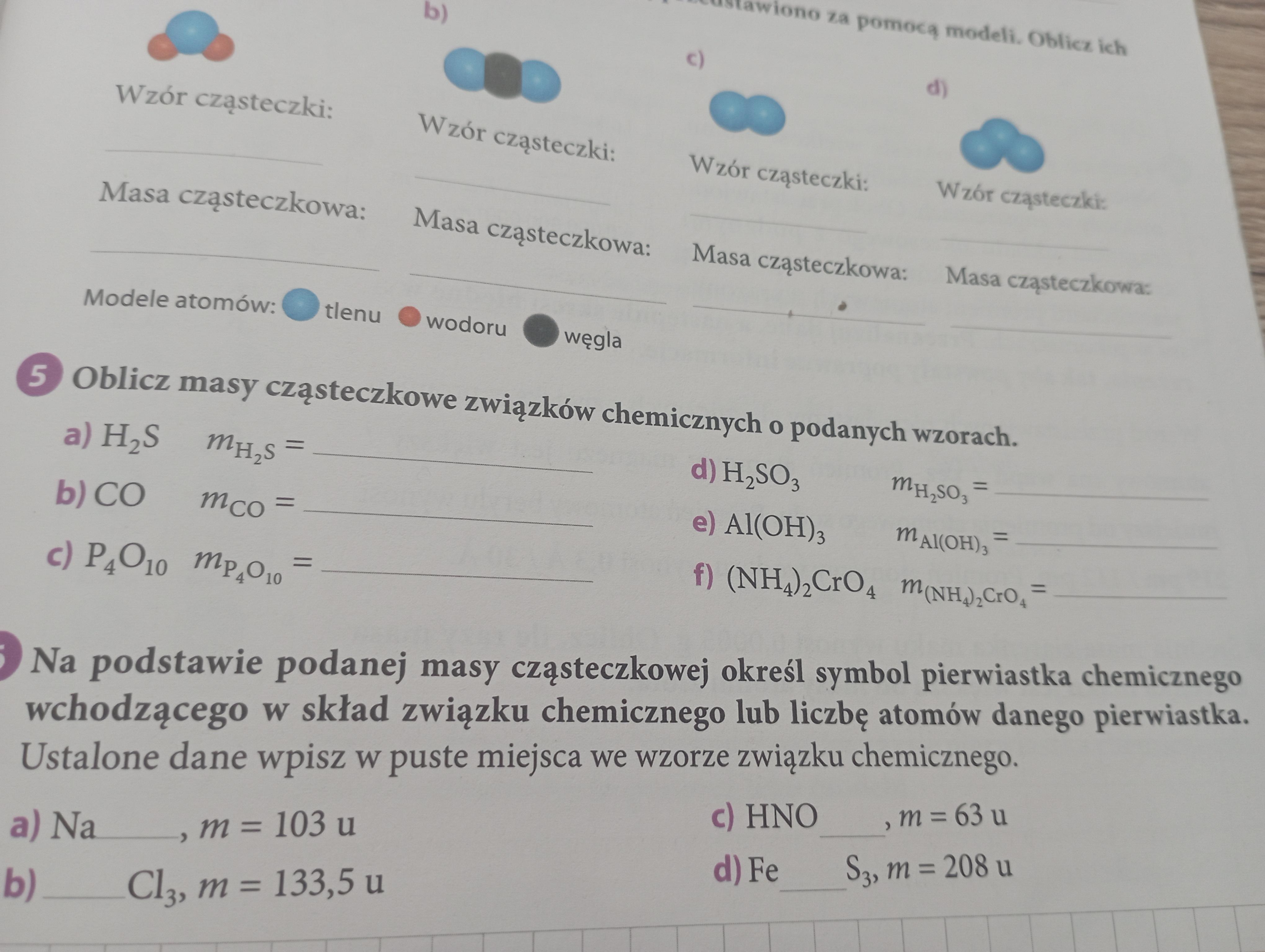 Oblicz Masy Cząsteczkowe Związków Chemicznych O Podanych Wzorach