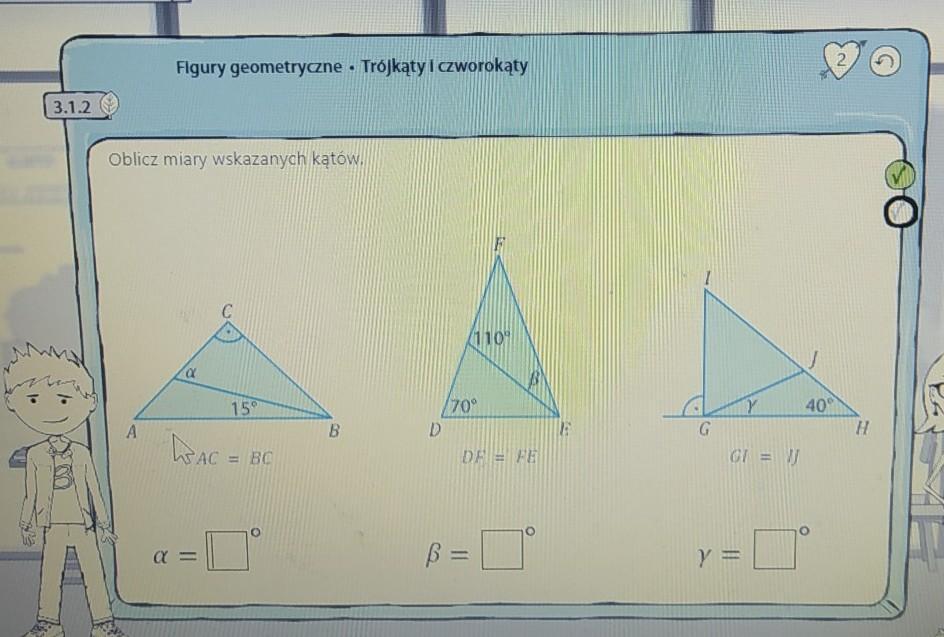 Oblicz miary wskazanych katów Matlandia klasa 8 Trójkąty i Czworokąty Trojkaty I Czworokaty 8 Klasa