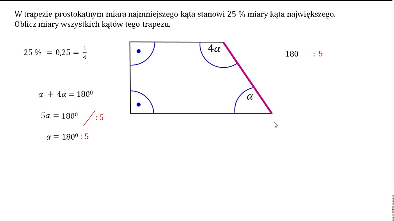 Oblicz miary wszystkich kątów trapezu prostokątnego. - YouTube Jak Obliczyc Katy W Trjkacie Prostokatnym