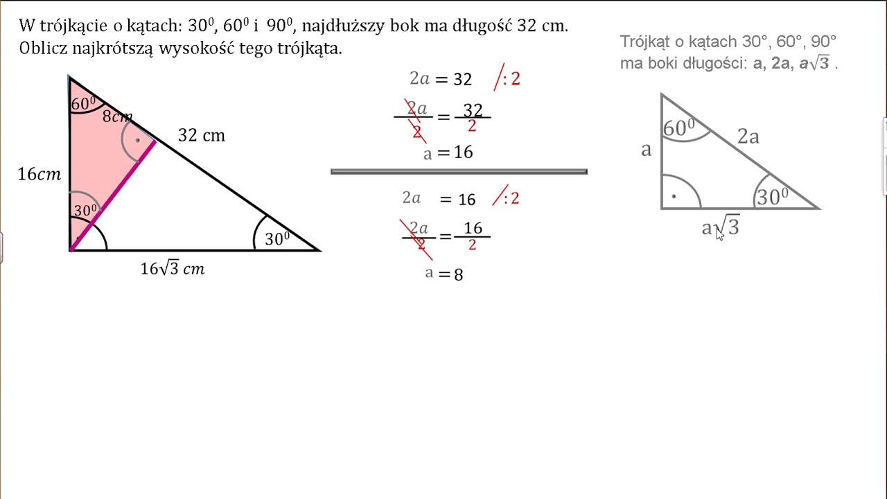 Oblicz najkrótszą wysokość trójkąta prostokątnego. Trójkąt o kątach 30 Wzor Na Wysokosc Trojkata Prostokatny