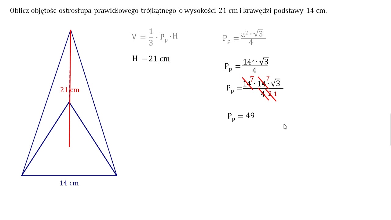 Oblicz Objetosc Ostroslupa Prawidlowego Trojkatnego Ktorego Wysokosc Jest Rowna 16