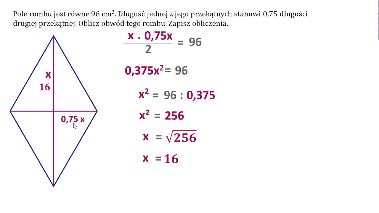 Oblicz obwód rombu. Twierdzenie Pitagorasa. - YouTube Wzr Na Obwd Rombu Z Przekatnych