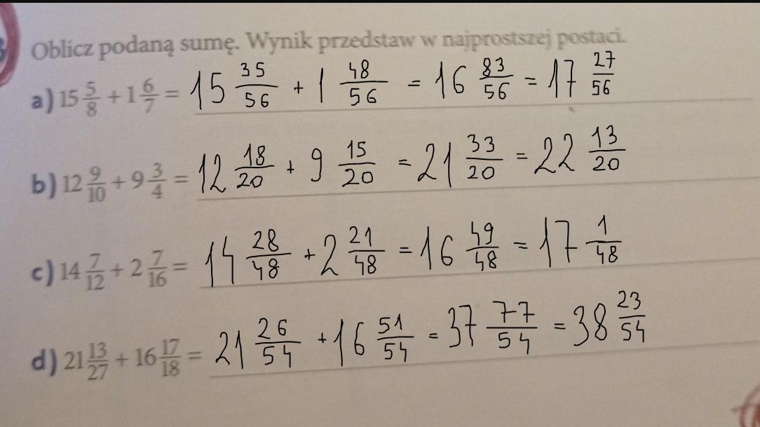 Oblicz Podaną Sumę Wynik Przedstaw W Najprostszej Postaci