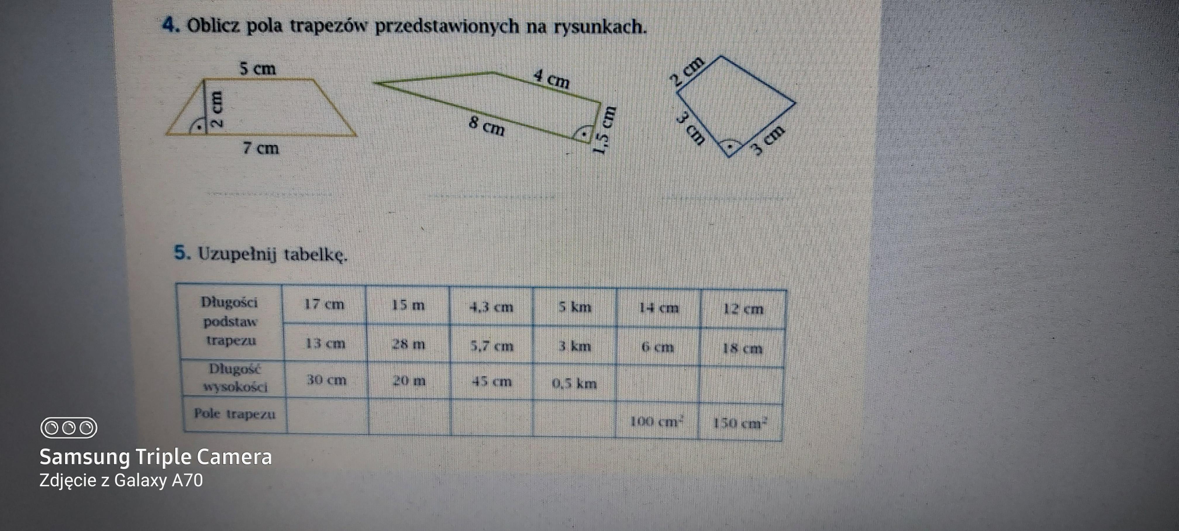 Oblicz Pola Trapezów Przedstawionych Na Rysunkach