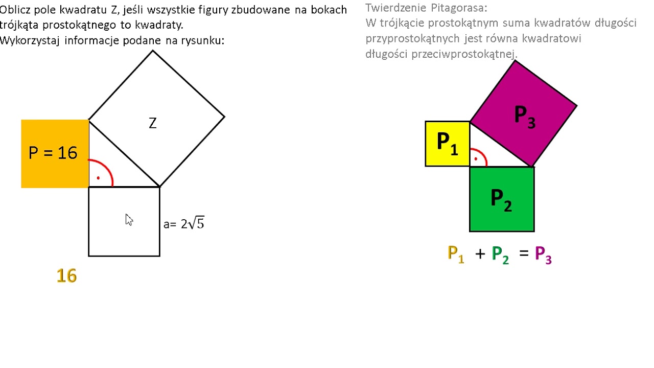 Oblicz pole kwadratu Z - III przykład.Twierdzenie Pitagorasa. - YouTube Pole Kwadratu Wzór Z Przekątną