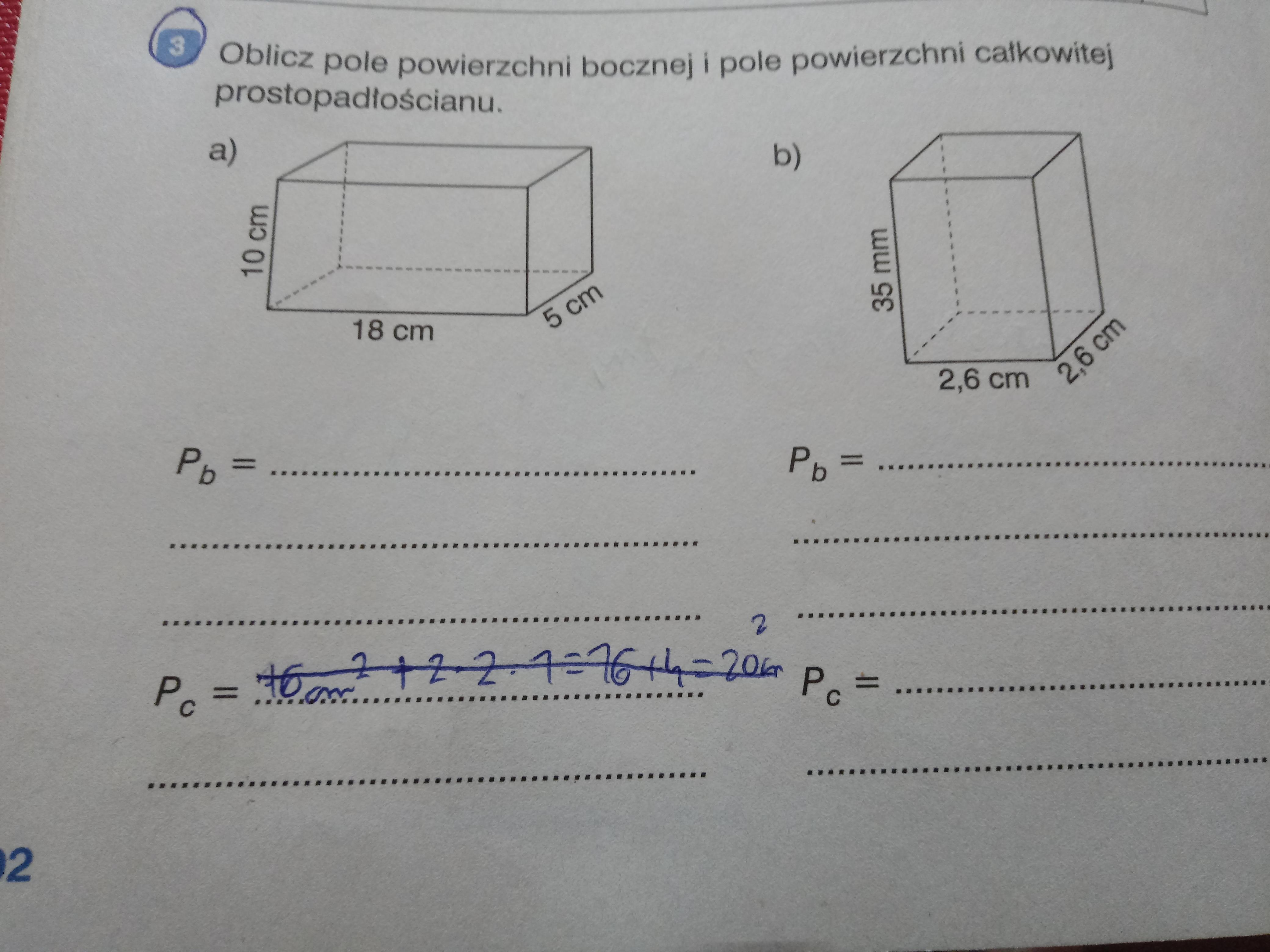 Oblicz Pole Powierzchni Całkowitej Prostopadłościanu O Podanych Wymiarach