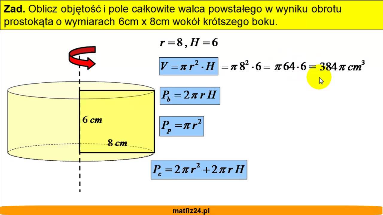 Oblicz Pole Powierzchni Bocznej Walca Przedstawionego Na Rysunku - question Wzór Na Pole Powierzchni Całkowitej