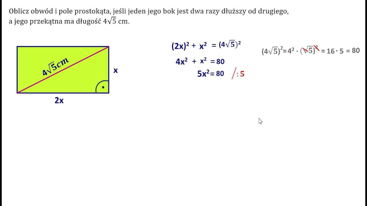 Oblicz pole prostokąta, jeśli jeden bok jest 2 razy dłuższy od drugiego Prostokąt Którego Jeden Bok Ma Długość X