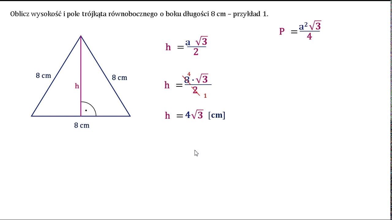 Pole Trojkata Rownobocznego O Boku Dlugosci 6 Cm Wynosi